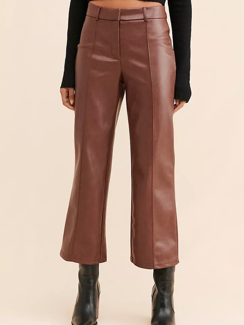 Avec Les Filles Vegan Leather Wide Leg Crop Pants
